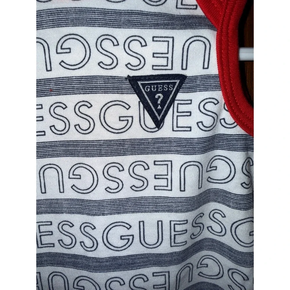 Baby Guess Striped Logo Sleeveless Bodysuit Red White Blue 6-9 Months